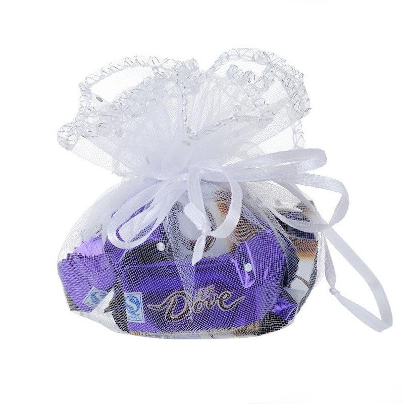 Bezall White Organza Bags, 50pcs Sheer Round Drawstring Christmas Wedding Party Favor Pouches Jewelry Candy Gift Packaging Bags, 9.8 inch Diameter - Image 5
